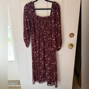 NWOT Madewell Burgundy Floral Long Sleeve Midi Dress